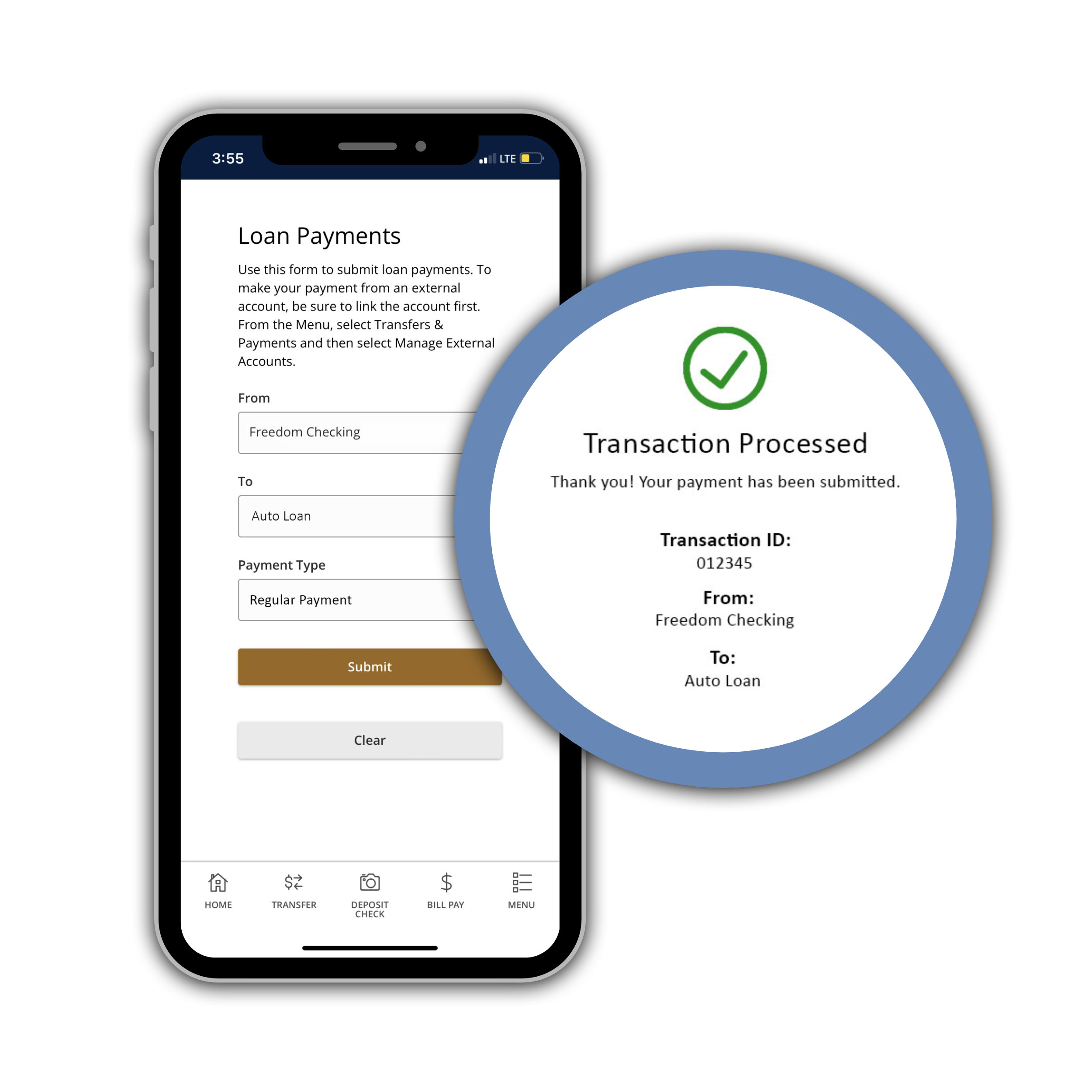 loan payment page in mobile banking